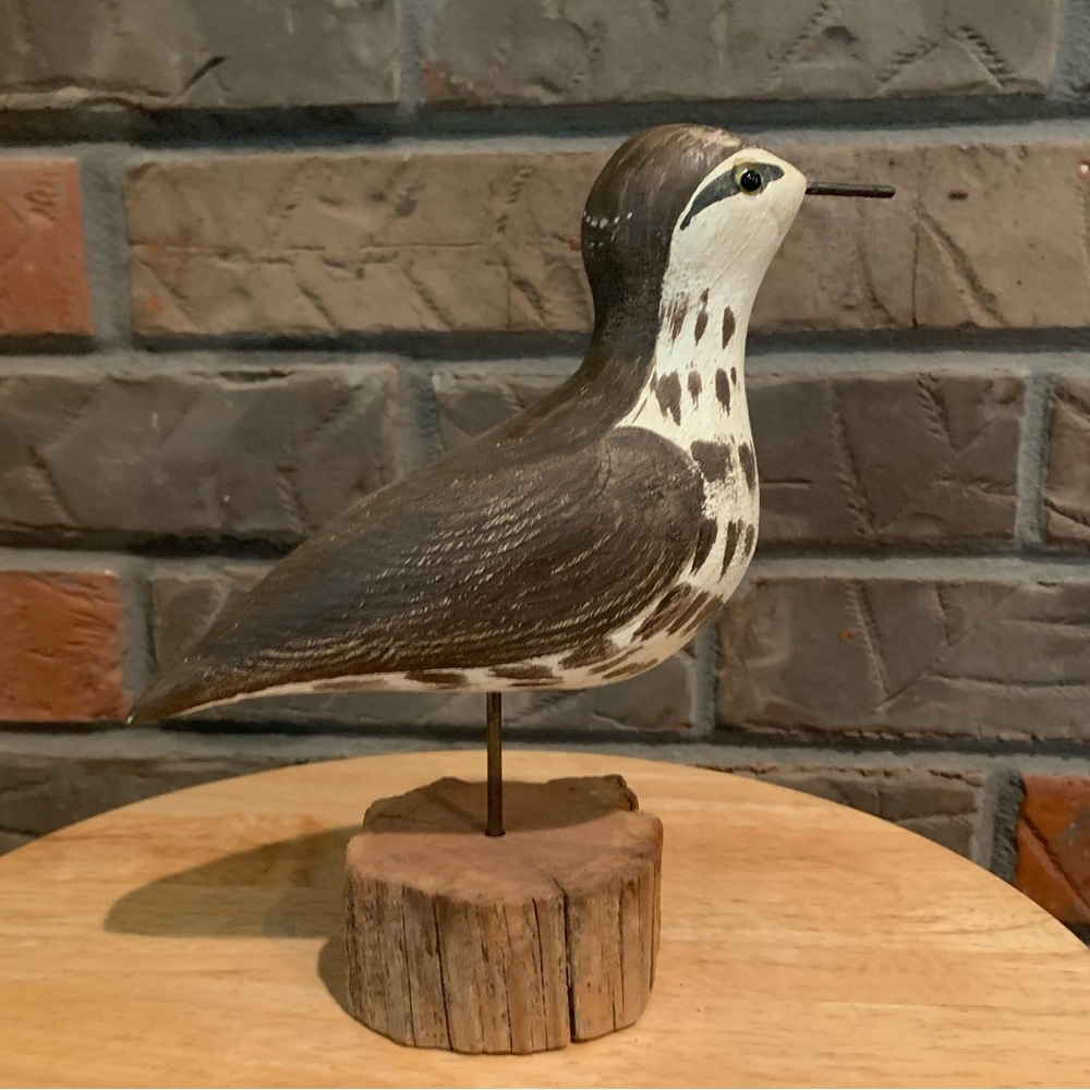 Richard Morgan Maker Spotted Sandpiper Bird Hand Carved, Wood 8"x3"x7"